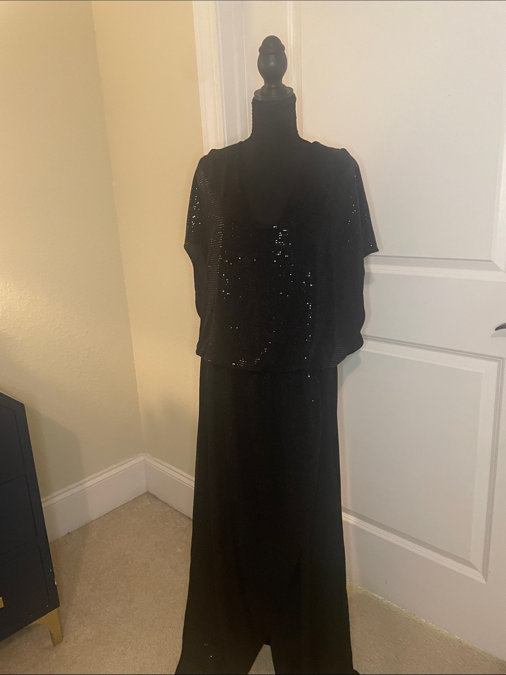 Last Tango Black Sequin Jumpsuit with overskirt